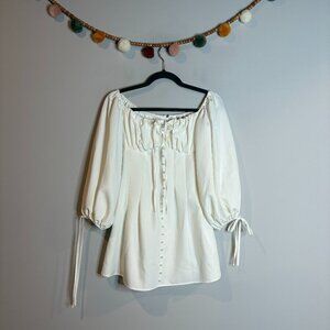Missguided white pearl button puff sleeve milkmaid dress